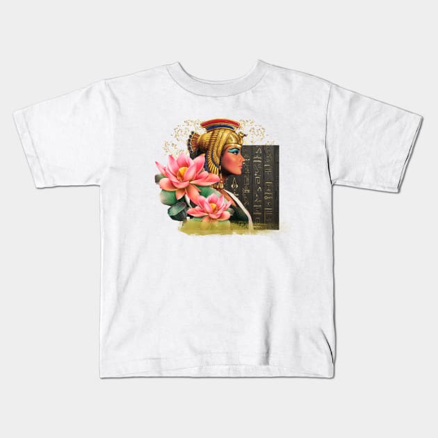 Cleopatra With Pink Lotus Kids T-Shirt by ERArts